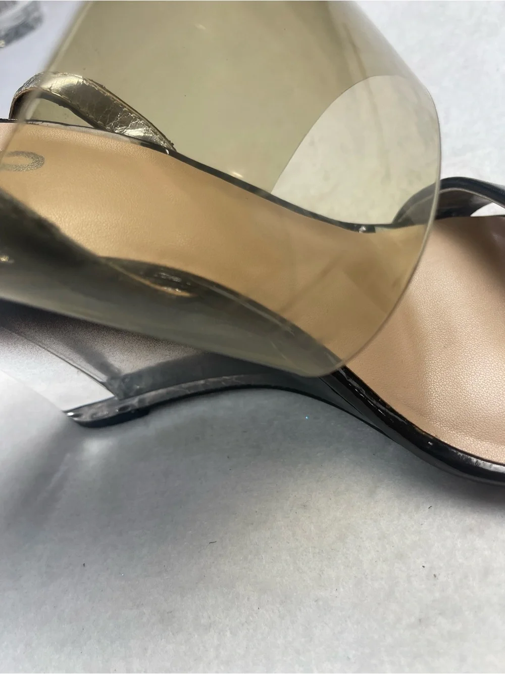 Mix No. 6 Black Patent and Smoky PVC Clear Wedge Sandals
